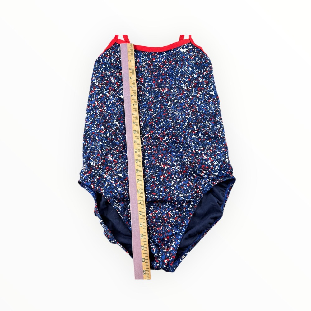 Nike Womens One‎ Piece Swimsuit Red White Blue Confetti Print Athletic Racerback - Picture 4 of 5
